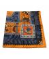 HERMES (エルメス) シルクスカーフ オレンジ×ネイビー：27000円