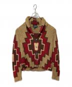 RALPH LAURENラルフローレン）の古着「ネイティブ柄 コットンシルクコンチョボタンカーディガン」｜レッド×カーキ