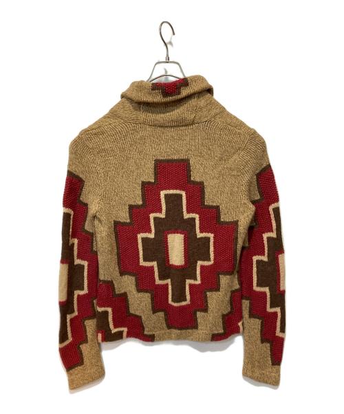 RALPH LAUREN（ラルフローレン）RALPH LAUREN (ラルフローレン) ネイティブ柄 コットンシルクコンチョボタンカーディガン レッド×カーキ サイズ:Mの古着・服飾アイテム