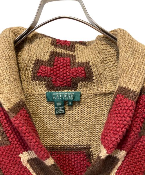 RALPH LAUREN（ラルフローレン）RALPH LAUREN (ラルフローレン) ネイティブ柄 コットンシルクコンチョボタンカーディガン レッド×カーキ サイズ:Mの古着・服飾アイテム