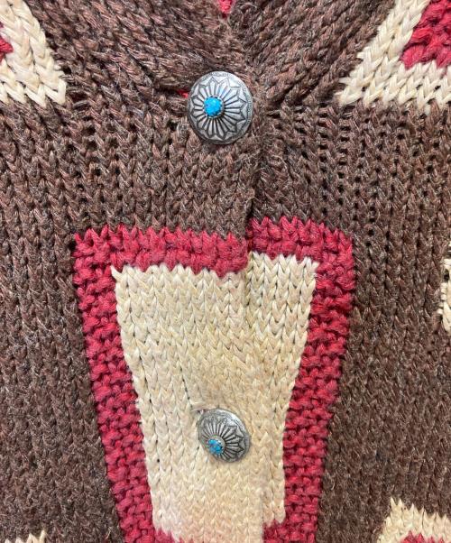 RALPH LAUREN（ラルフローレン）RALPH LAUREN (ラルフローレン) ネイティブ柄 コットンシルクコンチョボタンカーディガン レッド×カーキ サイズ:Mの古着・服飾アイテム