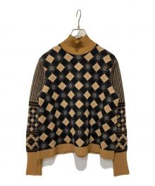 Mame Kurogouchi（マメクロゴウチ）の古着「20AW Checkered Pattern High Neck Pullover」｜ブラウン×ブラック