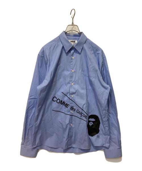 COMME des GARCONS（コムデギャルソン）COMME des GARCONS (コムデギャルソン) A BATHING APE (ア ベイシング エイプ) プリントシャツ ブルー サイズ:XXLの古着・服飾アイテム