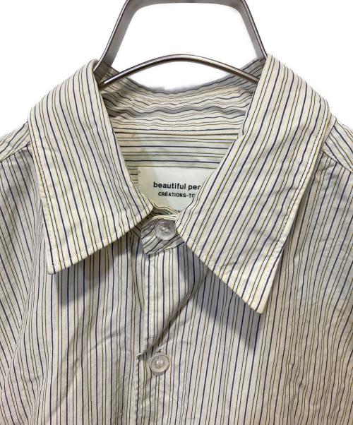 beautiful people（ビューティフルピープル）beautiful people (ビューティフルピープル) FINX COTTON ROUND SHIRTS グリーン×ホワイト サイズ:38の古着・服飾アイテム