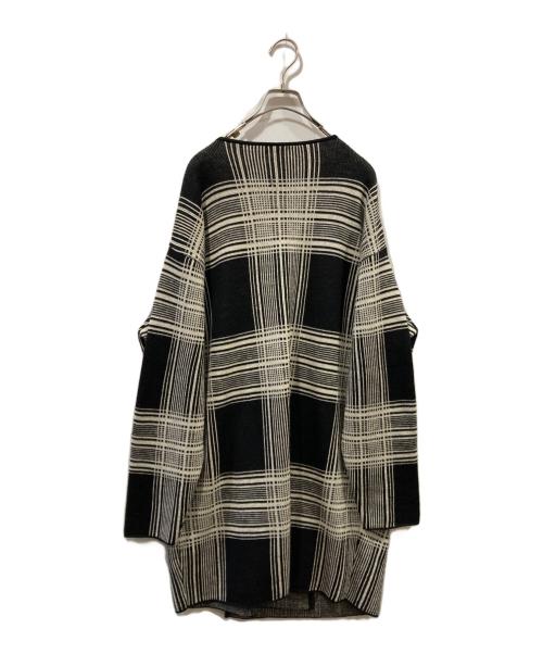 Y's（ワイズ）Y's (ワイズ) 80’ｓ チェックノーカラーニットコート ブラック×ホワイト サイズ:Freeの古着・服飾アイテム