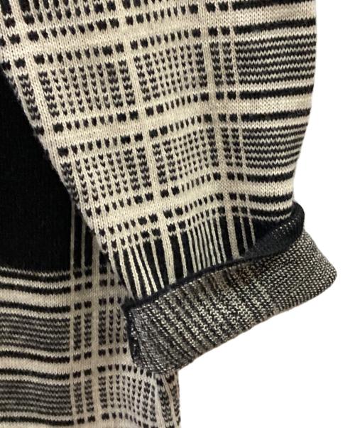 Y's（ワイズ）Y's (ワイズ) 80’ｓ チェックノーカラーニットコート ブラック×ホワイト サイズ:Freeの古着・服飾アイテム