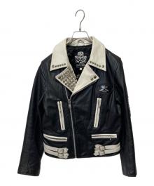 SEX POT ReVeNGe（セックスポットリベンジ）の古着「バイカラースタッズダブルライダースジャケット」｜ホワイト×ブラック