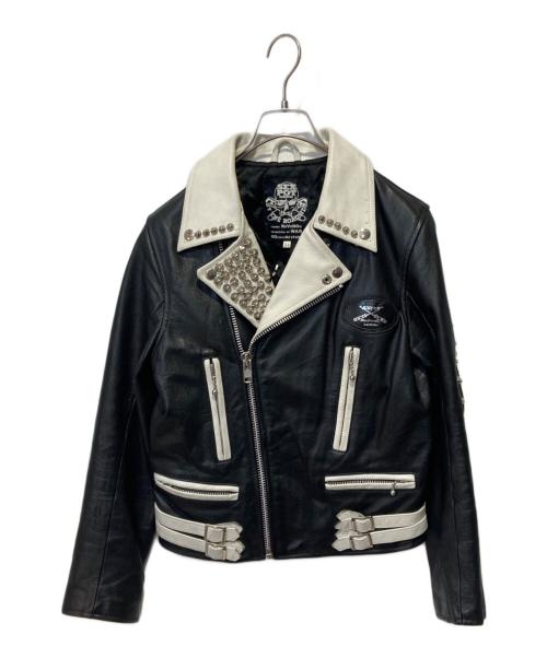 SEX POT ReVeNGe（セックスポットリベンジ）SEX POT ReVeNGe (セックスポットリベンジ) バイカラースタッズダブルライダースジャケット ホワイト×ブラック サイズ:34の古着・服飾アイテム