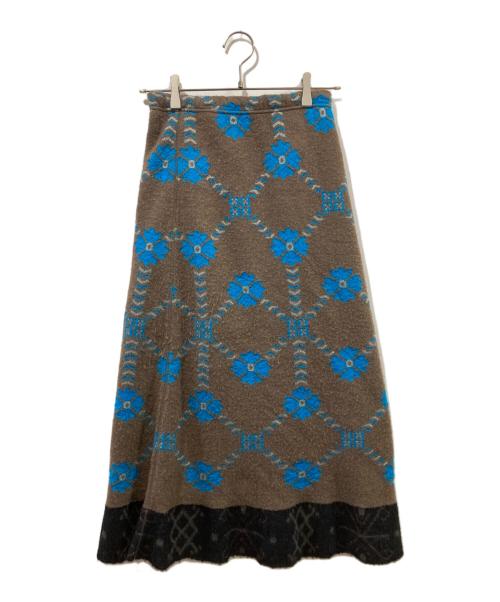 HaaT ISSEY MIYAKE（ハート イッセイ ミヤケ）HaaT ISSEY MIYAKE (ハート イッセイ ミヤケ) 総柄ウールスカート ブラウン×ブルー サイズ:2の古着・服飾アイテム