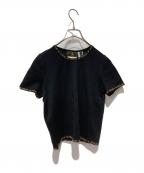 FENDIフェンディ）の古着「リブロゴS/Sニット」｜ブラック×ベージュ