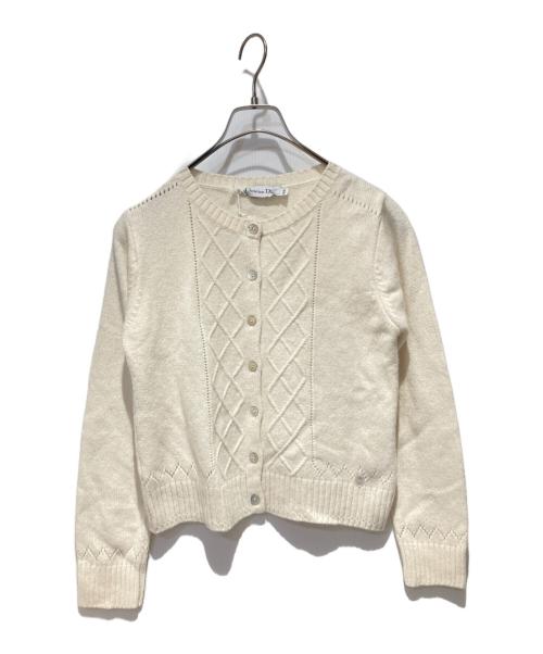 Christian Dior（クリスチャン ディオール）Christian Dior (クリスチャン ディオール) カシミヤ混クルーネックカーディガン アイボリー サイズ:12Aの古着・服飾アイテム