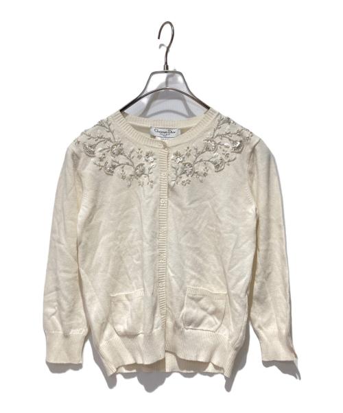 Christian Dior（クリスチャン ディオール）Christian Dior (クリスチャン ディオール) ビジューデザインクルーネックカーディガン アイボリー サイズ:36の古着・服飾アイテム