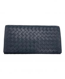 BOTTEGA VENETA（ボッテガベネタ）の古着「イントレチャート 二つ折り長財布」｜ネイビー