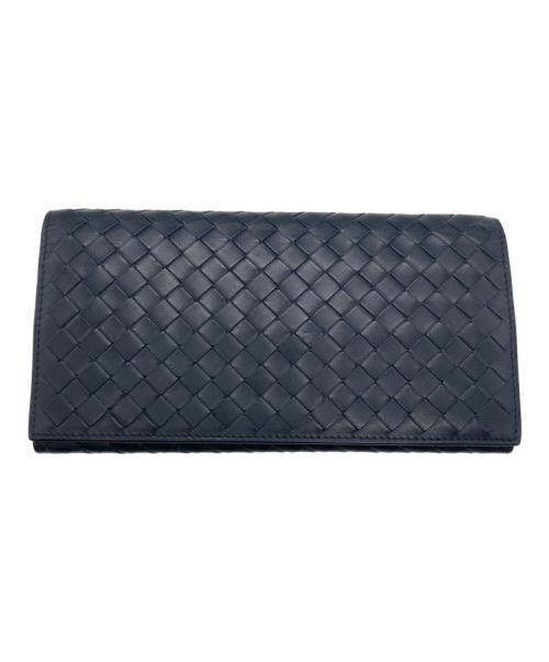 BOTTEGA VENETA（ボッテガベネタ）BOTTEGA VENETA (ボッテガベネタ) イントレチャート 二つ折り長財布 ネイビーの古着・服飾アイテム