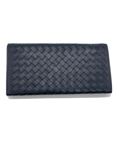 BOTTEGA VENETA（ボッテガベネタ）BOTTEGA VENETA (ボッテガベネタ) イントレチャート 二つ折り長財布 ネイビーの古着・服飾アイテム