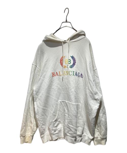 BALENCIAGA（バレンシアガ）BALENCIAGA (バレンシアガ) 19ss Rainbow BB Logo Hoodie ホワイト サイズ:Sの古着・服飾アイテム