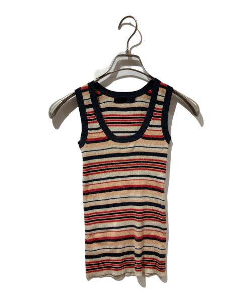 JIL SANDER（ジルサンダー）JIL SANDER (ジルサンダー) シルク混ボーダーN/Sニット ベージュ×オレンジ サイズ:FREEの古着・服飾アイテム