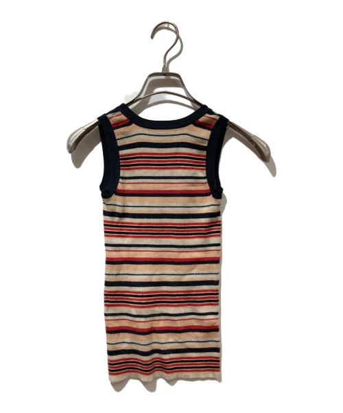 JIL SANDER（ジルサンダー）JIL SANDER (ジルサンダー) シルク混ボーダーN/Sニット ベージュ×オレンジ サイズ:FREEの古着・服飾アイテム