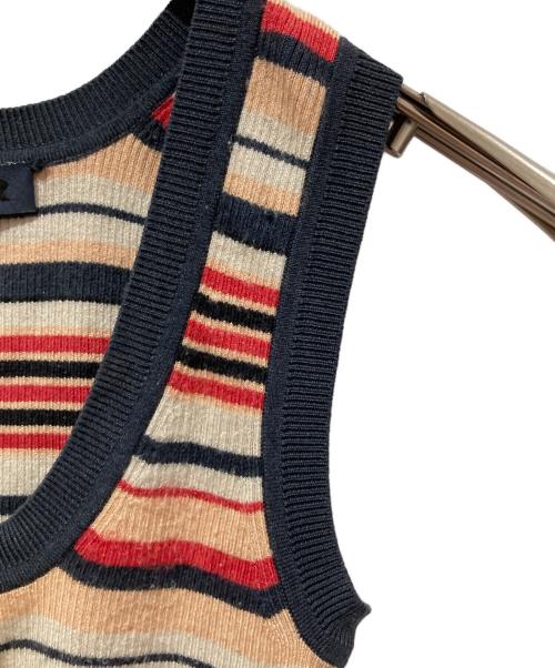 JIL SANDER（ジルサンダー）JIL SANDER (ジルサンダー) シルク混ボーダーN/Sニット ベージュ×オレンジ サイズ:FREEの古着・服飾アイテム