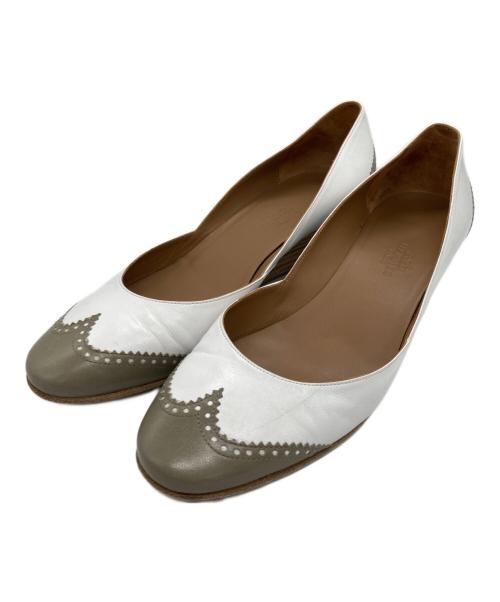 HERMES（エルメス）HERMES (エルメス) バイカラーパンプス ホワイト×グレー サイズ:36 1/2の古着・服飾アイテム