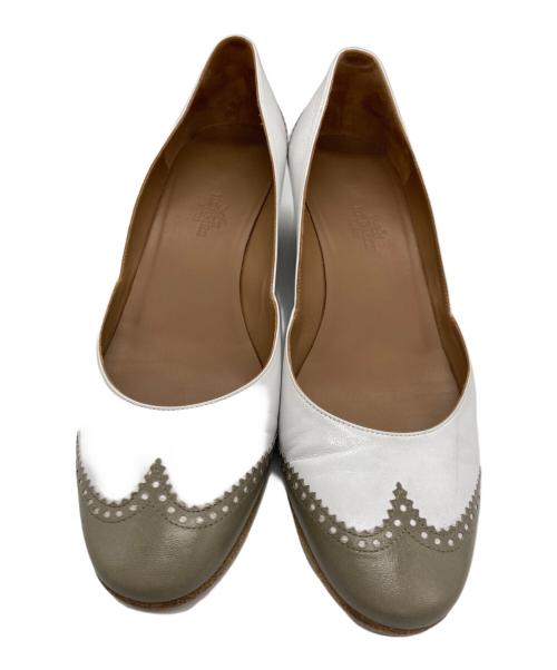 HERMES（エルメス）HERMES (エルメス) バイカラーパンプス ホワイト×グレー サイズ:36 1/2の古着・服飾アイテム