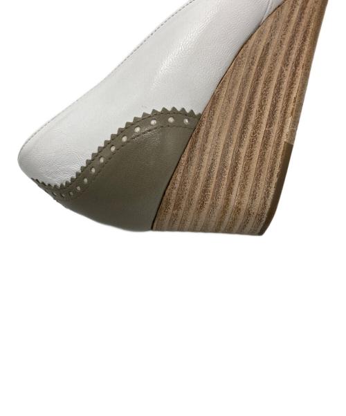 HERMES（エルメス）HERMES (エルメス) バイカラーパンプス ホワイト×グレー サイズ:36 1/2の古着・服飾アイテム