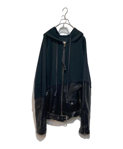 GREG LAUREN（グレッグローレン）GREG LAUREN (グレッグローレン) 50/50 Black Leather Zip Hoodie ブラック サイズ:3の古着・服飾アイテム