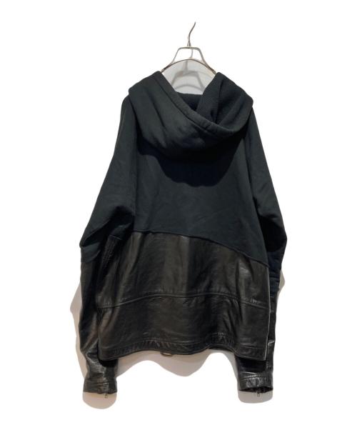 GREG LAUREN（グレッグローレン）GREG LAUREN (グレッグローレン) 50/50 Black Leather Zip Hoodie ブラック サイズ:3の古着・服飾アイテム