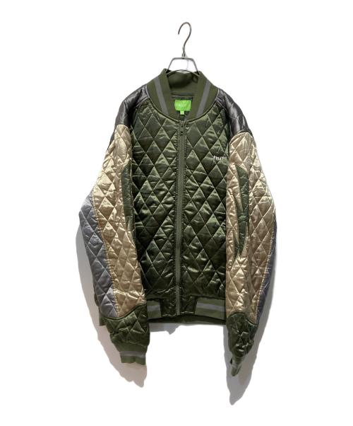 HUF（ハフ）HUF (ハフ) LIGHTNING BOMBER JACKET グリーン×ベージュ サイズ:Mの古着・服飾アイテム