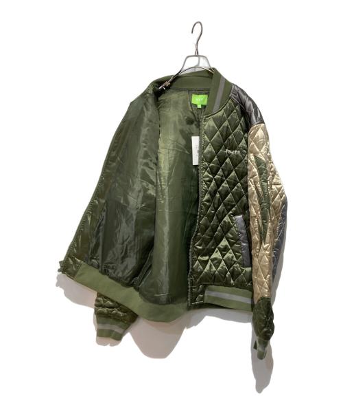 HUF（ハフ）HUF (ハフ) LIGHTNING BOMBER JACKET グリーン×ベージュ サイズ:Mの古着・服飾アイテム