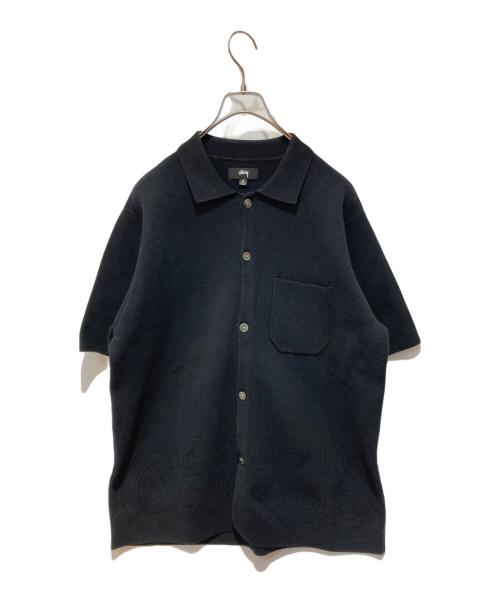 stussy（ステューシー）stussy (ステューシー) Perforated Swirl Knit Shirt ブラック サイズ:Mの古着・服飾アイテム