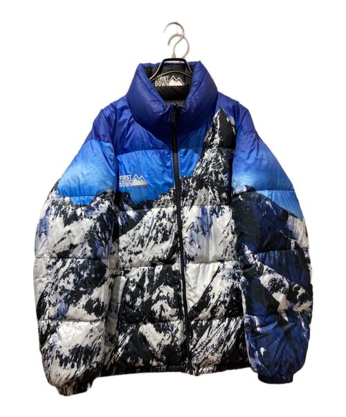FIRST DOWN（ファーストダウン）FIRST DOWN (ファーストダウン) プリントリバーシブルダウン ブルー サイズ:Lの古着・服飾アイテム