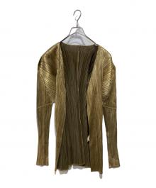 PLEATS PLEASE（プリーツプリーズ）の古着「カーディガン」｜ゴールド