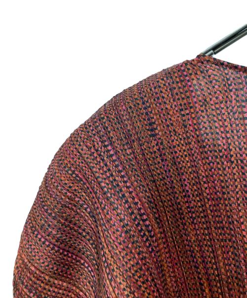 PLEATS PLEASE（プリーツプリーズ）PLEATS PLEASE (プリーツプリーズ) ストライプカーディガン レッド サイズ:4の古着・服飾アイテム