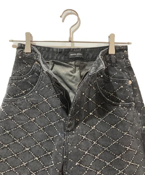 MAISON SPECIAL（メゾンスペシャル）MAISON SPECIAL (メゾンスペシャル) Diamond Beads Embroidery Denim Pants ブラック サイズ:36の古着・服飾アイテム