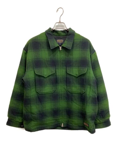 PENDLETON（ペンドルトン）PENDLETON (ペンドルトン) niko and (ニコアンド) 別注CPOチェックブルゾン グリーン×ブラック サイズ:Lの古着・服飾アイテム
