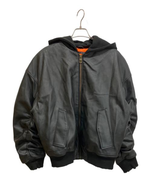 ZARA（ザラ）ZARA (ザラ) ダメージ加工フェイクレザボンバージャケット ブラック サイズ:Lの古着・服飾アイテム