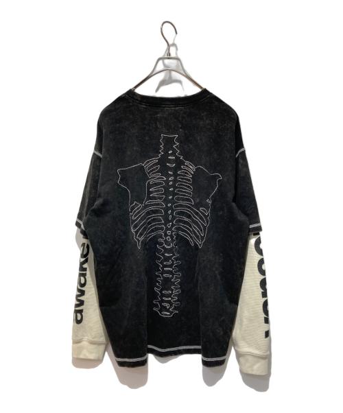 AWAKE（アウェイク）AWAKE (アウェイク) VANSON (バンソン) BONE WAFFLE L/S TEE ブラック×ホワイト サイズ:Ｌの古着・服飾アイテム
