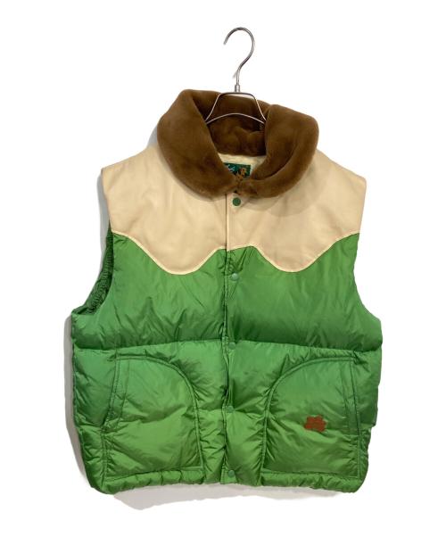 GOLF le FLEUR（ゴルフ ラ フルール）Golf le Fleur (ゴルフ ラ フルール) LEATHER PUFFER VEST グリーン×ベージュ サイズ:Ｌの古着・服飾アイテム