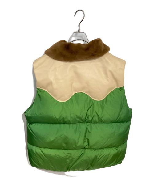 GOLF le FLEUR（ゴルフ ラ フルール）Golf le Fleur (ゴルフ ラ フルール) LEATHER PUFFER VEST グリーン×ベージュ サイズ:Ｌの古着・服飾アイテム