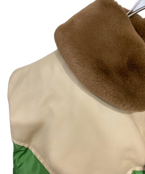 GOLF le FLEUR（ゴルフ ラ フルール）Golf le Fleur (ゴルフ ラ フルール) LEATHER PUFFER VEST グリーン×ベージュ サイズ:Ｌの古着・服飾アイテム