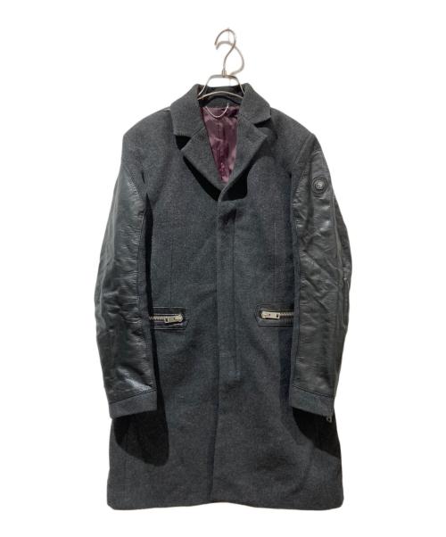 DIESEL（ディーゼル）DIESEL (ディーゼル) レザー切り替えチェスターコート ブラック サイズ:表記無しの古着・服飾アイテム