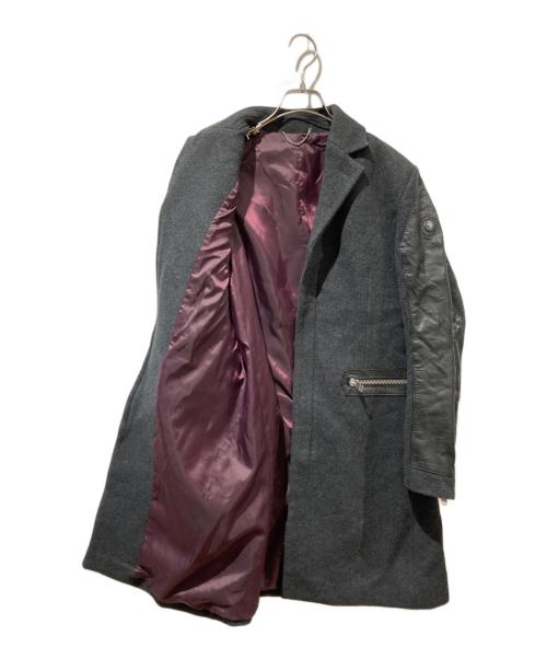 DIESEL（ディーゼル）DIESEL (ディーゼル) レザー切り替えチェスターコート ブラック サイズ:表記無しの古着・服飾アイテム