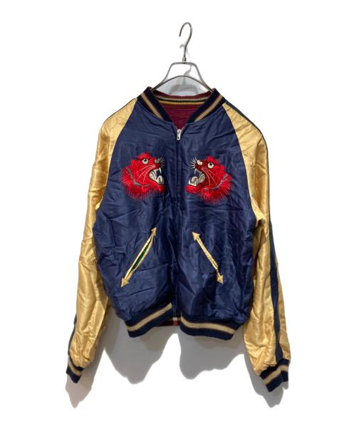 東洋エンタープライズ（トウヨウエンタープライズ）東洋エンタープライズ (トウヨウエンタープライズ) 虎×赤鷲リバーシブルサテンスカジャン ネイビー×パープル サイズ:Mの古着・服飾アイテム