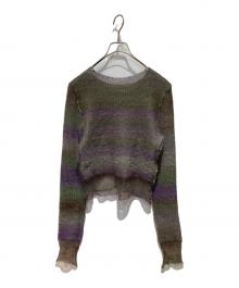 PERVERZE（パーバーズ）の古着「23ss Double Mohair Cropped Tops」｜パープル×グリーン