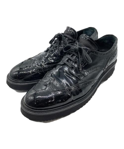PRADA（プラダ）PRADA (プラダ) エナメルウィングチップ ブラック サイズ:41の古着・服飾アイテム
