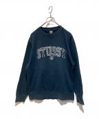 stussyステューシー）の古着「カレッジロゴスウェット」｜ネイビー