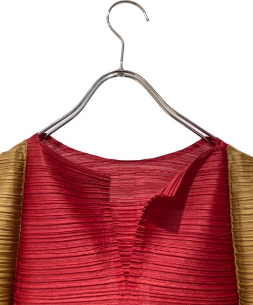 PLEATS PLEASE（プリーツプリーズ）PLEATS PLEASE (プリーツプリーズ) プリーツワンピース レッド×ブラウン サイズ:３の古着・服飾アイテム