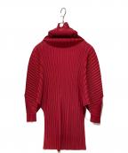 PLEATS PLEASEプリーツプリーズ）の古着「ハイネックドルマンスリーブプリーツカットソー」｜レッド