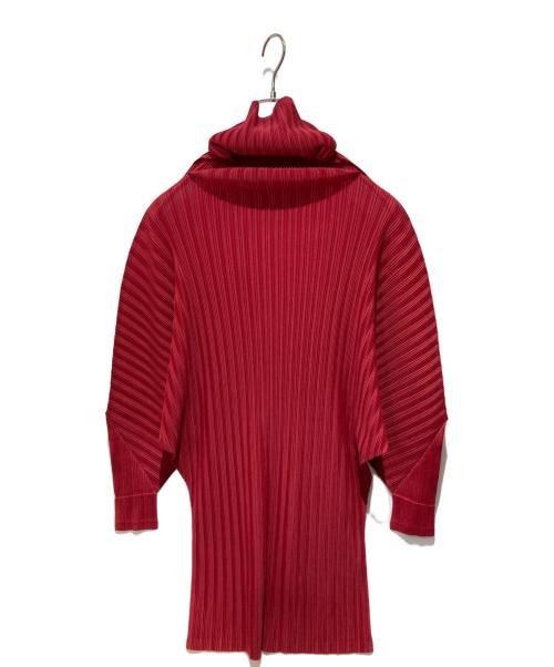 PLEATS PLEASE（プリーツプリーズ）PLEATS PLEASE (プリーツプリーズ) ハイネックドルマンスリーブプリーツカットソー レッド サイズ:３の古着・服飾アイテム